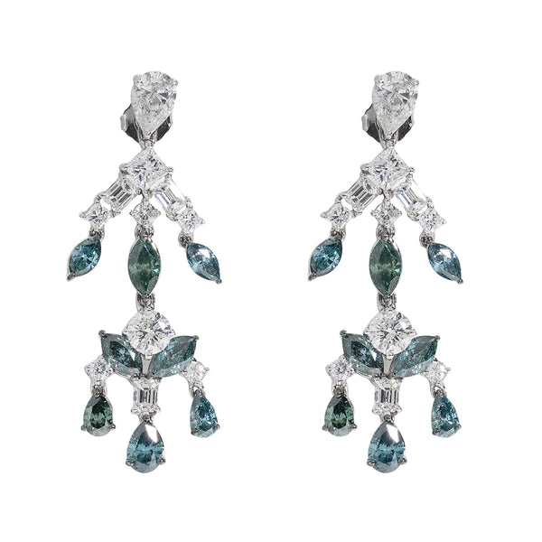 Chandelier Emerald/Diamond Earrings With Blue Diamonds