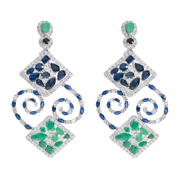 Chandeliers Earrings With Emeralds And Sapphire