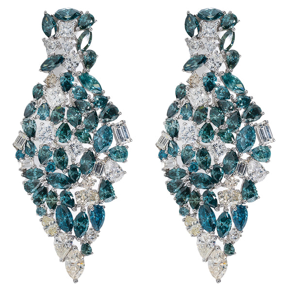 Chandeliers Earrings With Emeralds And Blue Diamonds