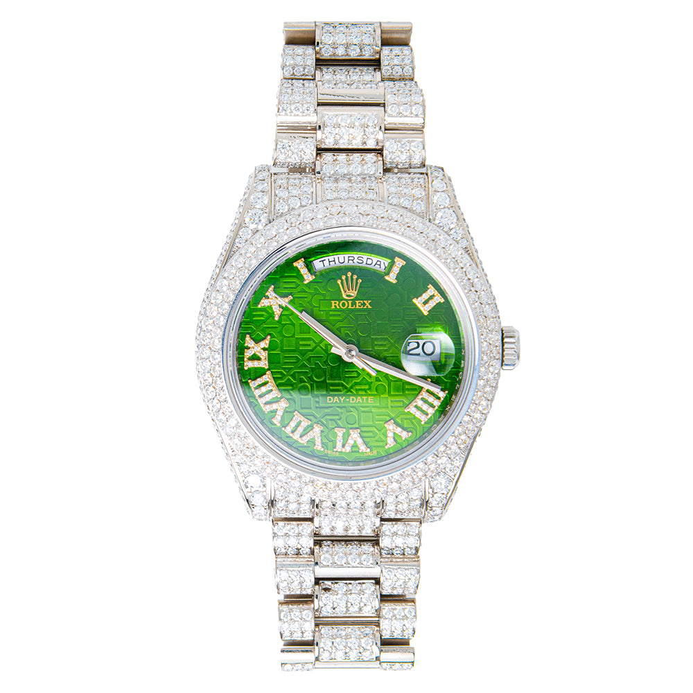 Green iced out rolex Clearance