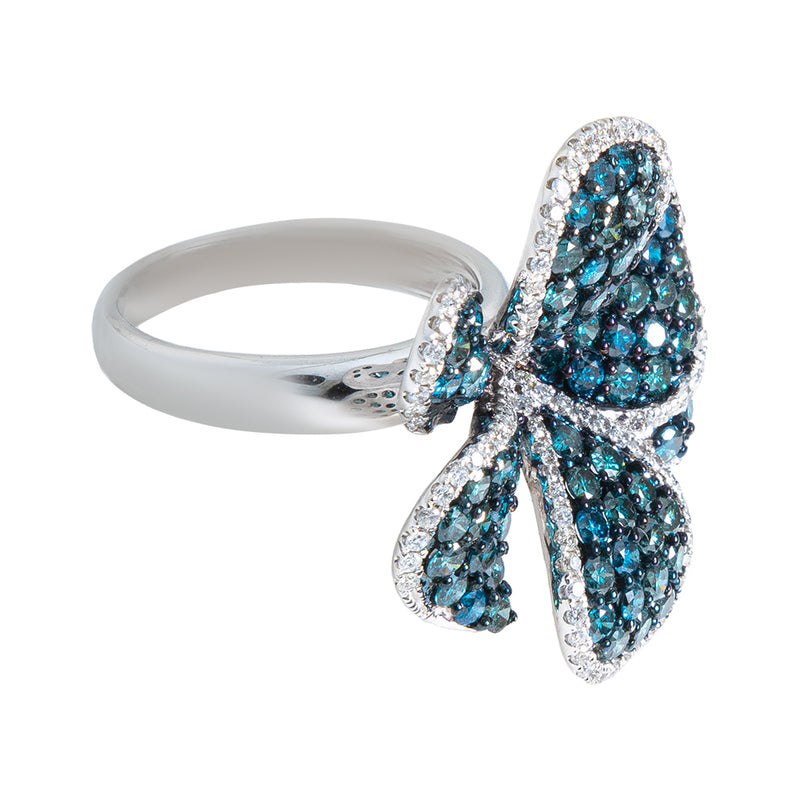 Flower Ring With Blue Diamonds