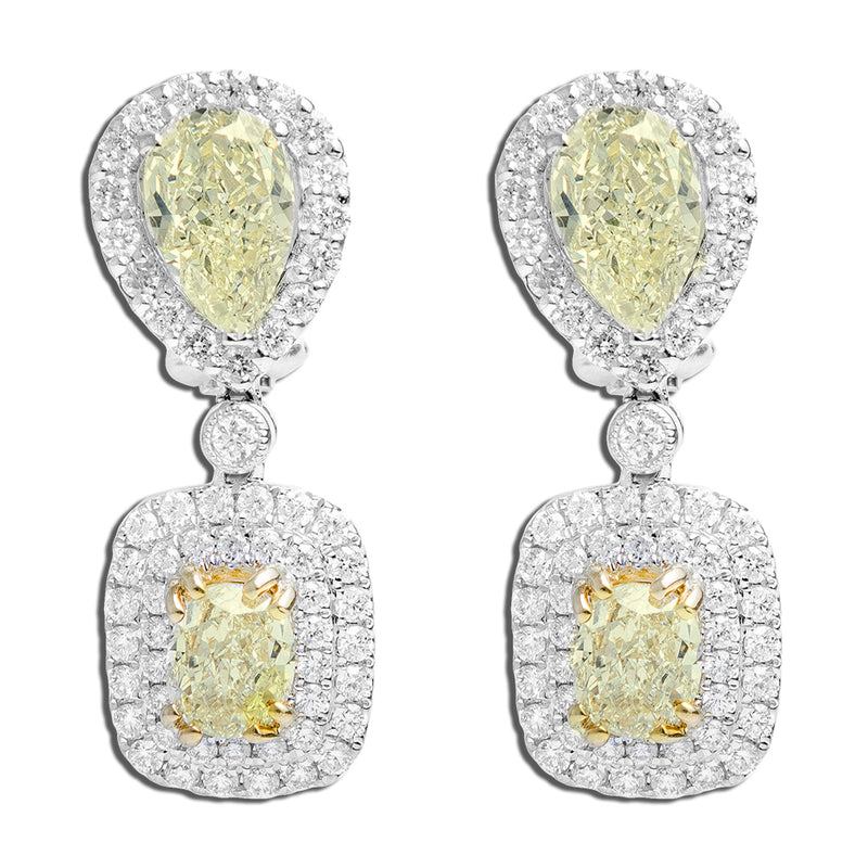 Earrings With Fancy Yellow Stones And Diamonds