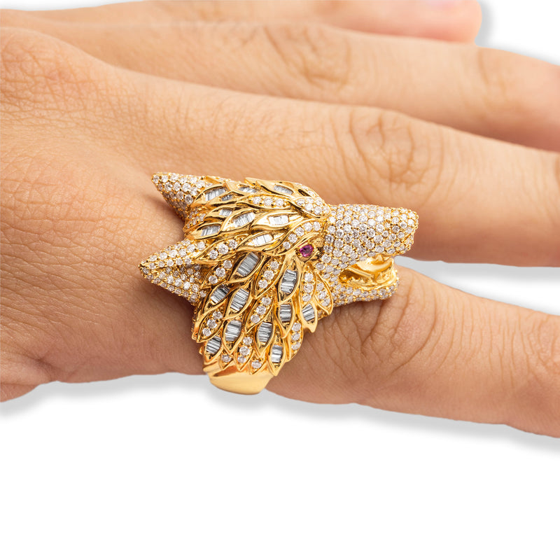Wolf Ring With Diamonds and baguettes