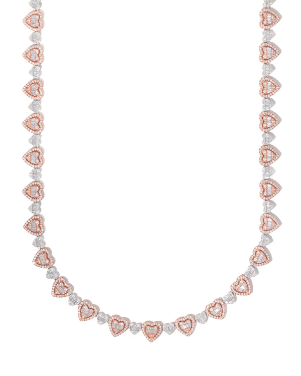 Heart with Diamonds & Baguettes Neckless