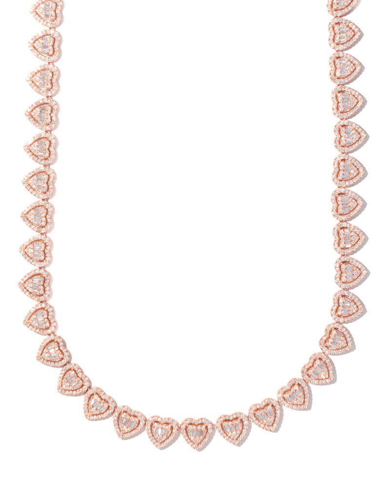 Heart With Diamonds & Baguettes Neckless