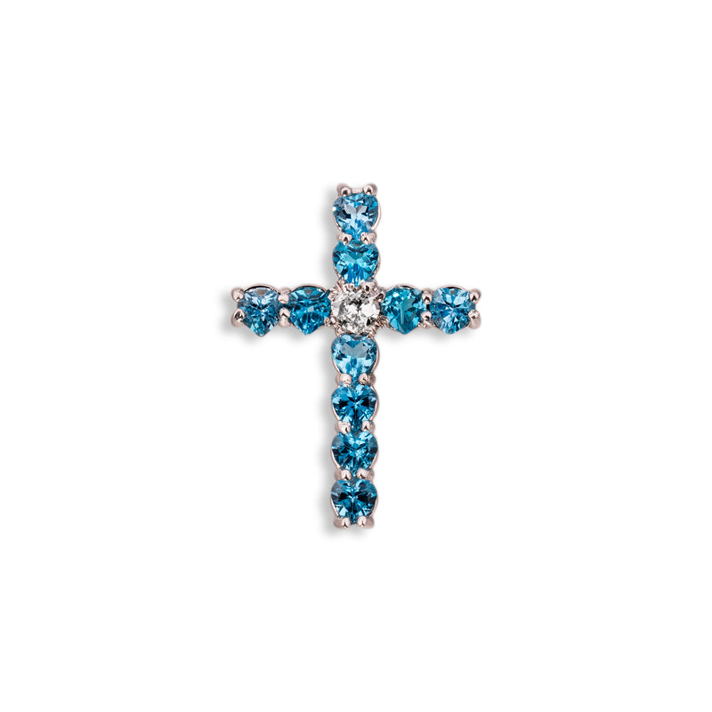 Cross Charm With Heart Sapphires