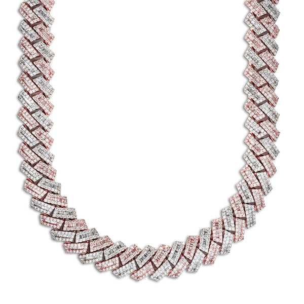 Women`s 2Tone Cuban Link Chain With Baguettes