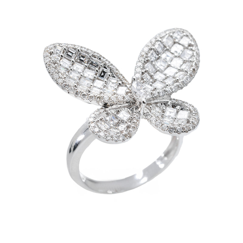 Butterfly Ring With Round and Asscher Cut Diamonds