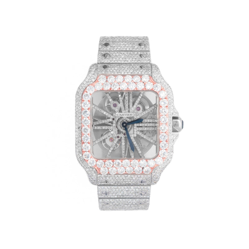 Cartier Santos de Cartier Skeleton Fully Iced Out Two Tone