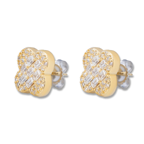 Clover Leaf Style Earrings With Round and Emerald Cut Diamonds