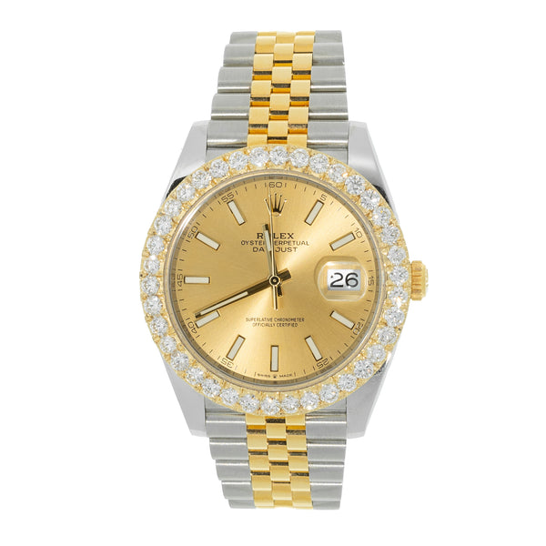 Rolex Date-Just 2 Tone 5ct VVS Diamond Bezel