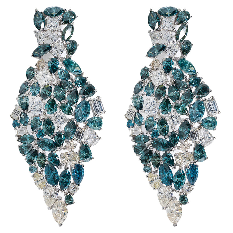 Chandeliers Earrings With Emeralds And Blue Diamonds