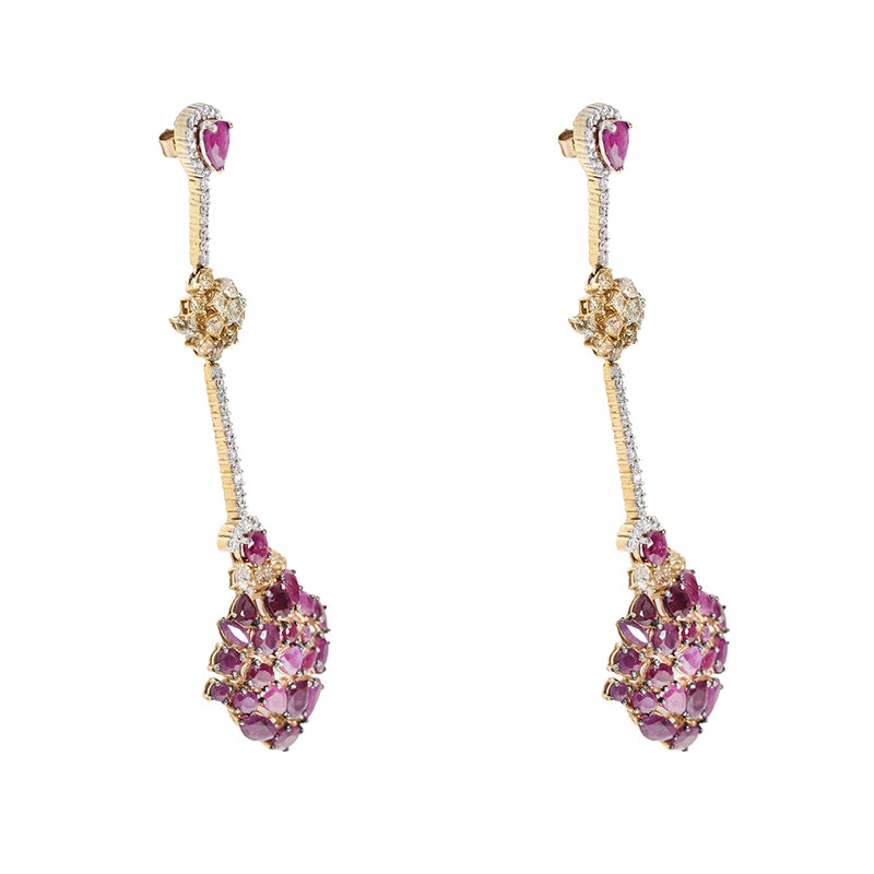 Chandelier Diamond Earrings With Rubies