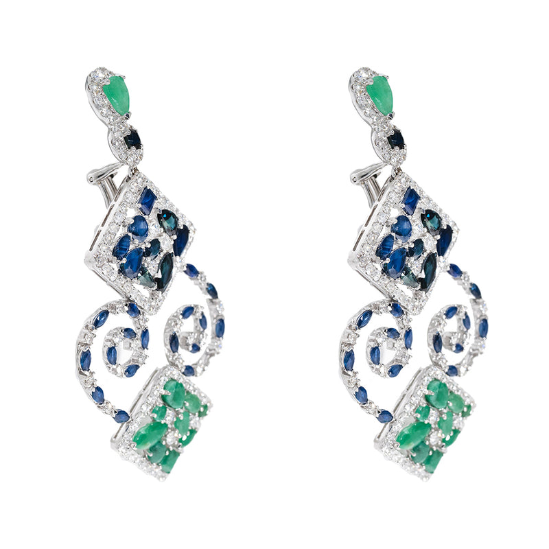Chandeliers Earrings With Emeralds And Sapphire