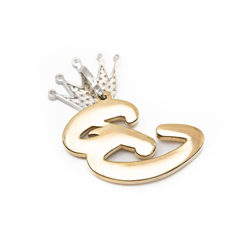 14K Yellow Gold Letter S with Crown Pendant