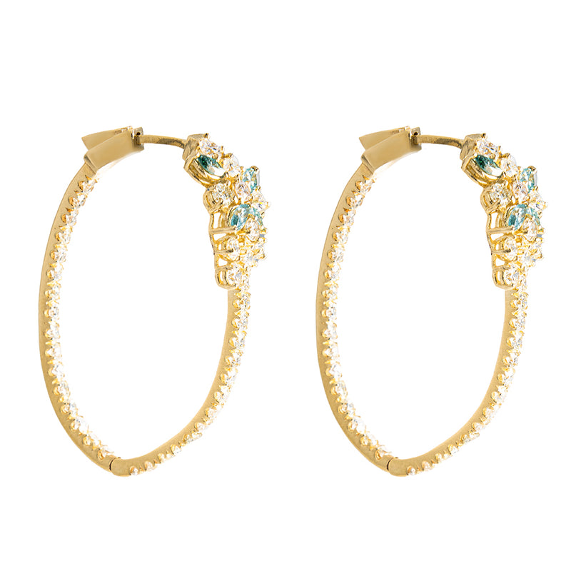 Diamond Hoop Earrings With Blue Stones