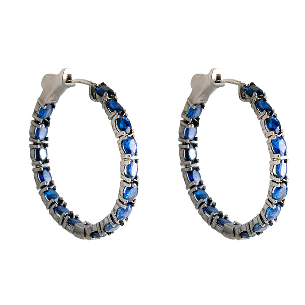 Black Gold Hoops With Sapphire Stones