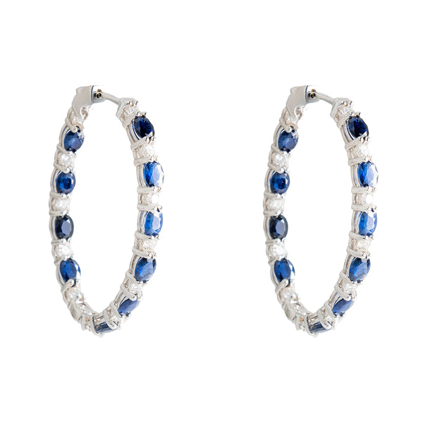 Hoop Earrings with Sapphire Stones And Diamonds