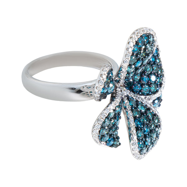 Flower Ring With Blue Diamonds