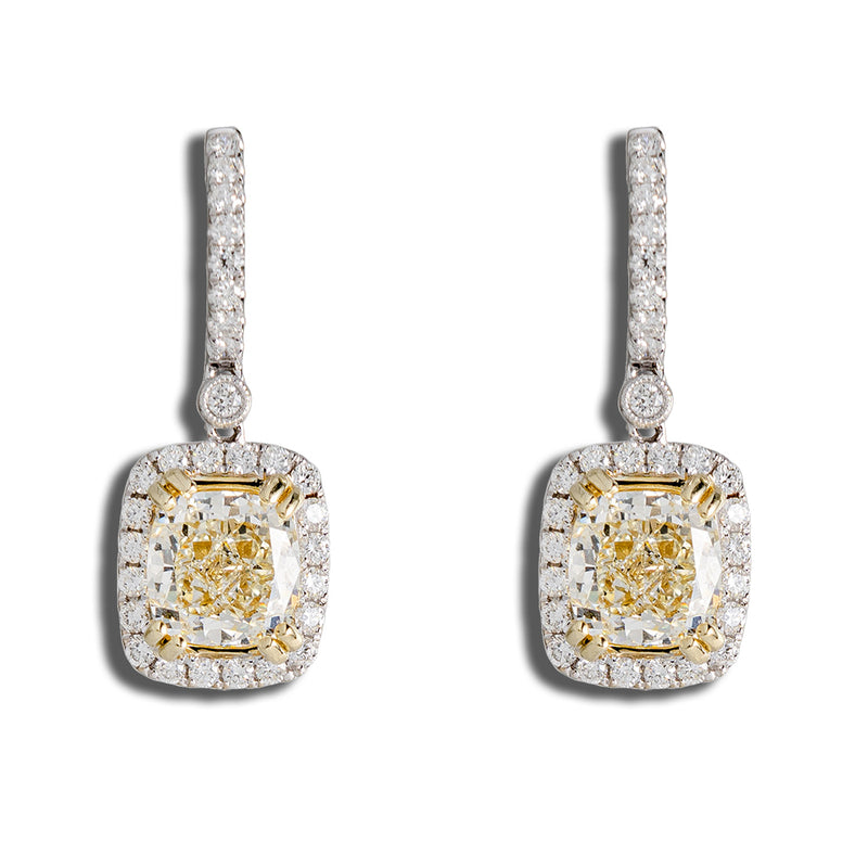 Center Stone Earrings With Normal And Yellow Diamonds
