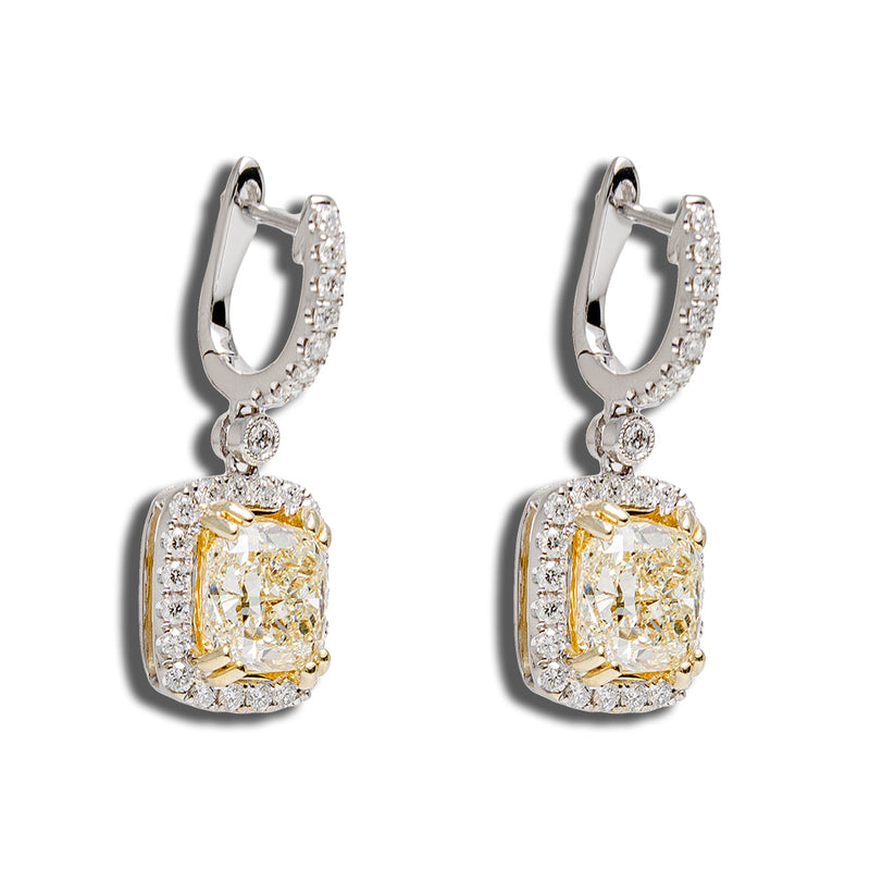 Center Stone Earrings With Normal And Yellow Diamonds