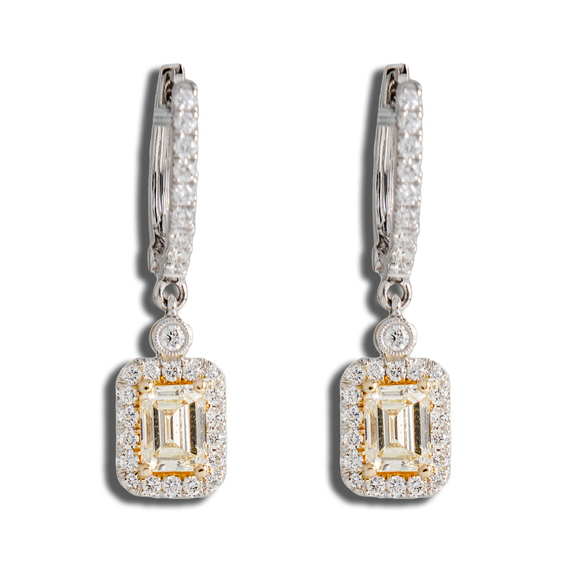 Fancy Yellow Emerald Diamond Center stone Earrings