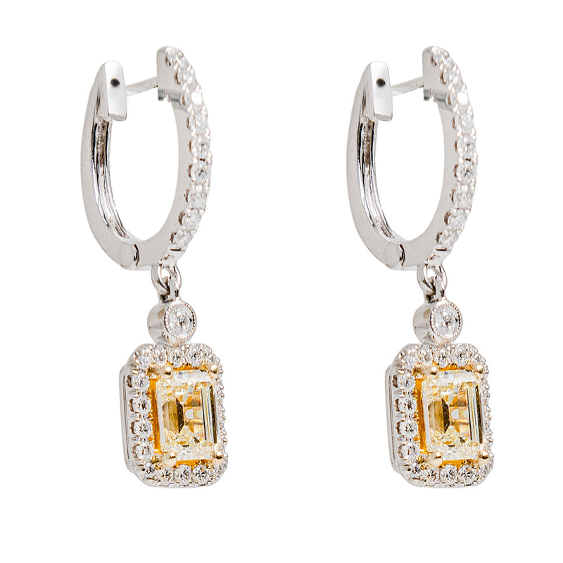 Fancy Yellow Emerald Diamond Center stone Earrings