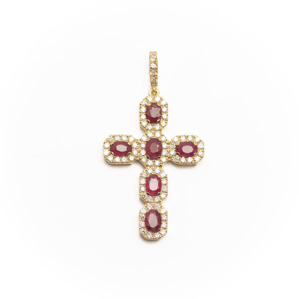 Cross Pendant With Diamonds And Rubies