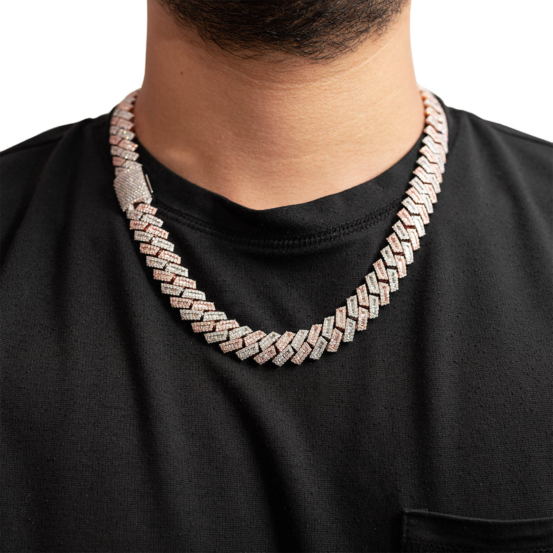 Cuban Link Chain with Diamonds and Baguettes Rose Gold