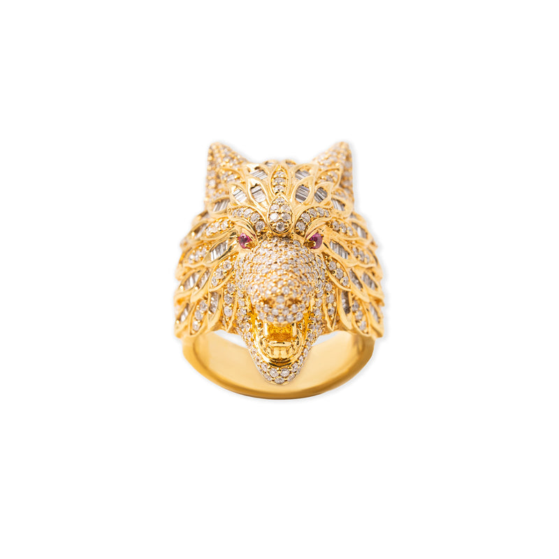 Wolf Ring With Diamonds and baguettes