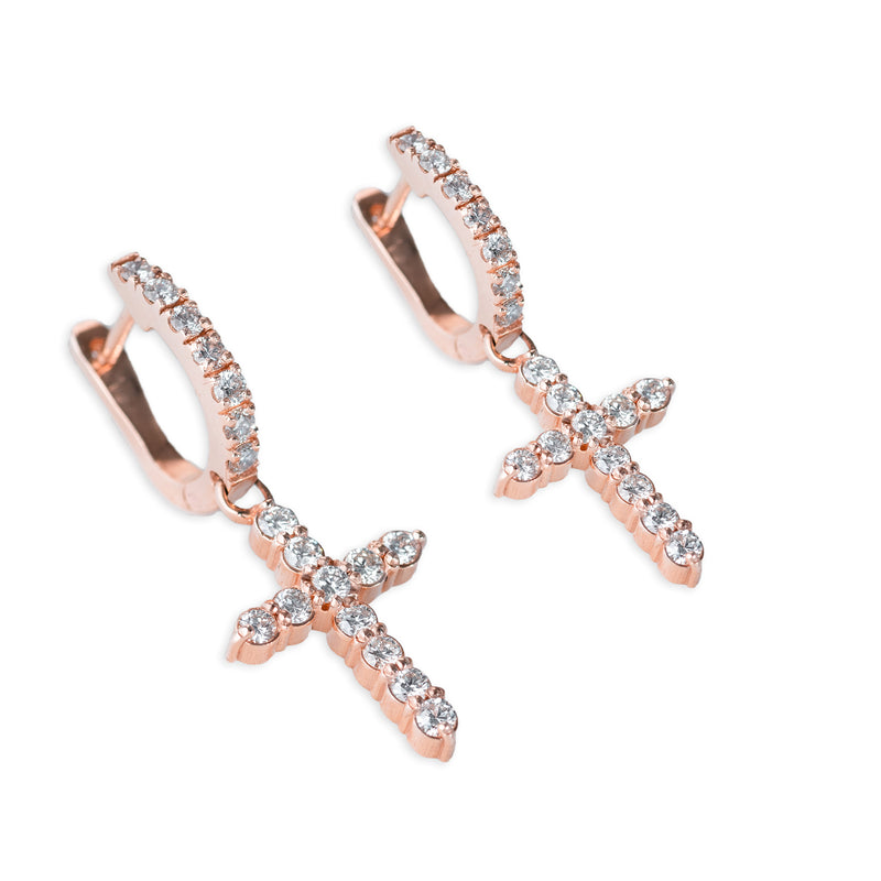 Diamond Cross Hanging Earrings
