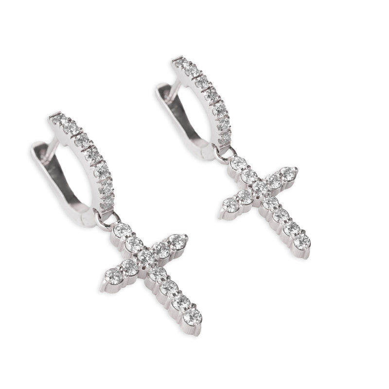 Diamond hanging cross earrings Outlet