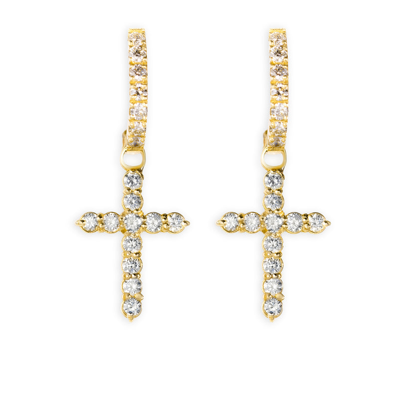 Diamond Cross Hanging Earrings