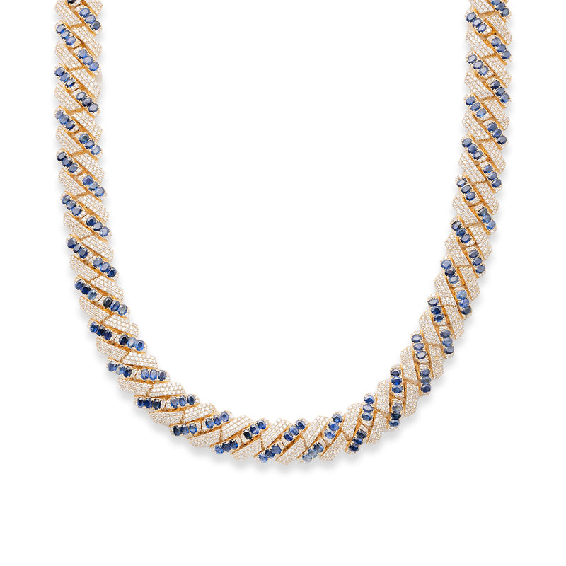 Cuban Link Chain With Diamonds and Sapphires