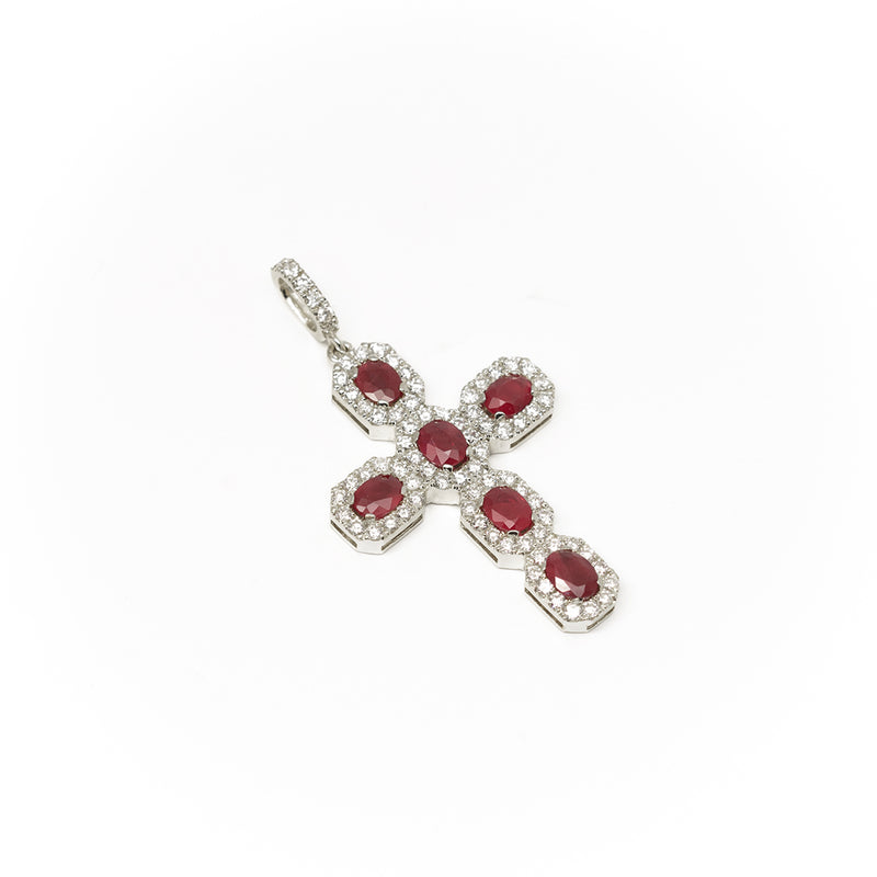 Cross Pendant With Diamonds And Rubies